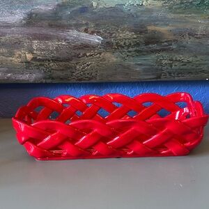 Primo'Gi Made in Italy Ceramic Woven Fruit, Bread Basket, Red Decor